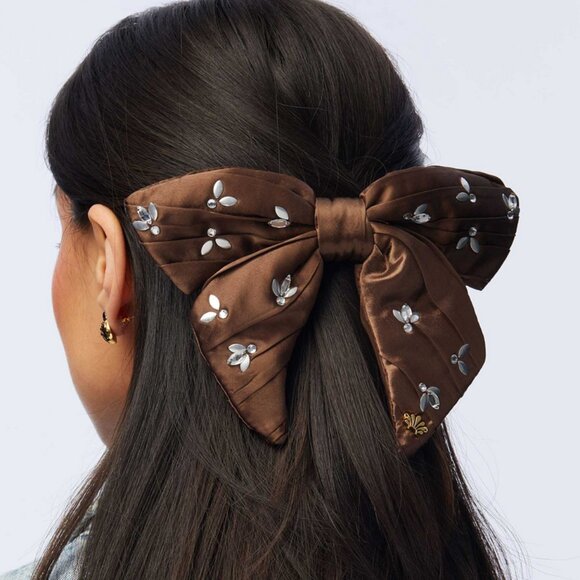 Lele Sadoughi BOW BARRETTE Rootbeer Crystal Honeybee NWT - Picture 1 of 9